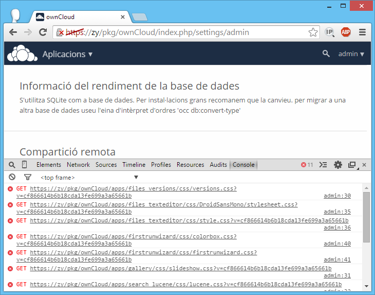 Error al actualizar OwnCloud, archivos CSS no encontrados.