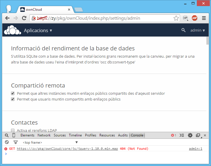 Error al actualizar OwnCloud, jquery-1.10.0.min.map no encontrado